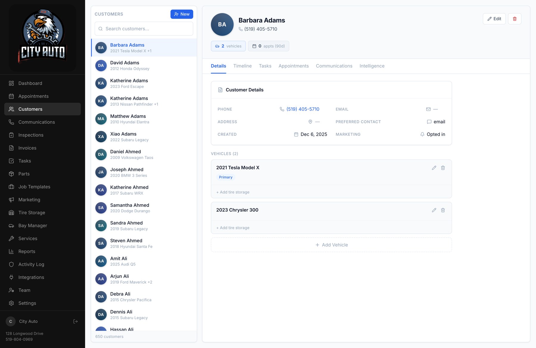 Customers list with Vehicle Intelligence