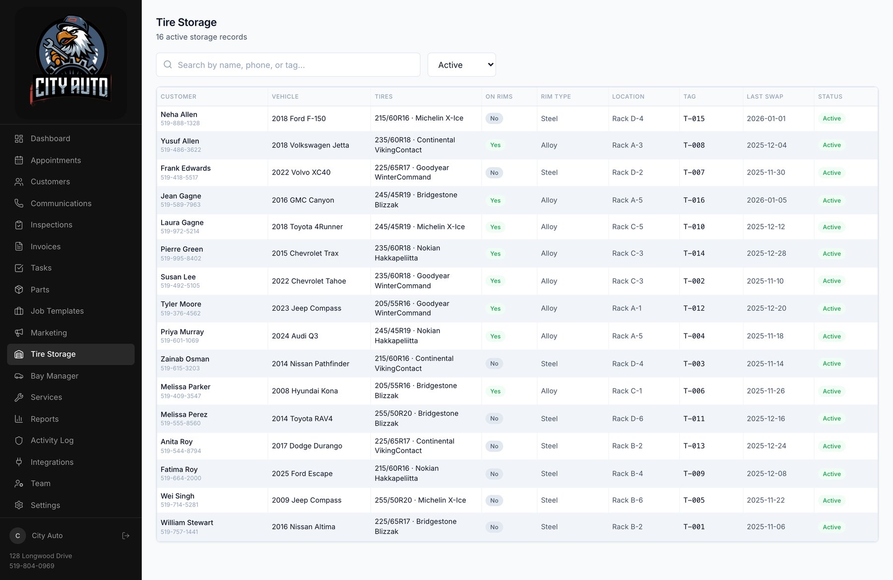 Tire storage records